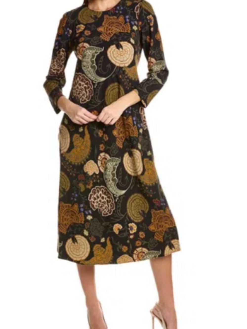 LAFAYETTE- size 10,Black Paisley-Print Long Sleeve Midi Dress